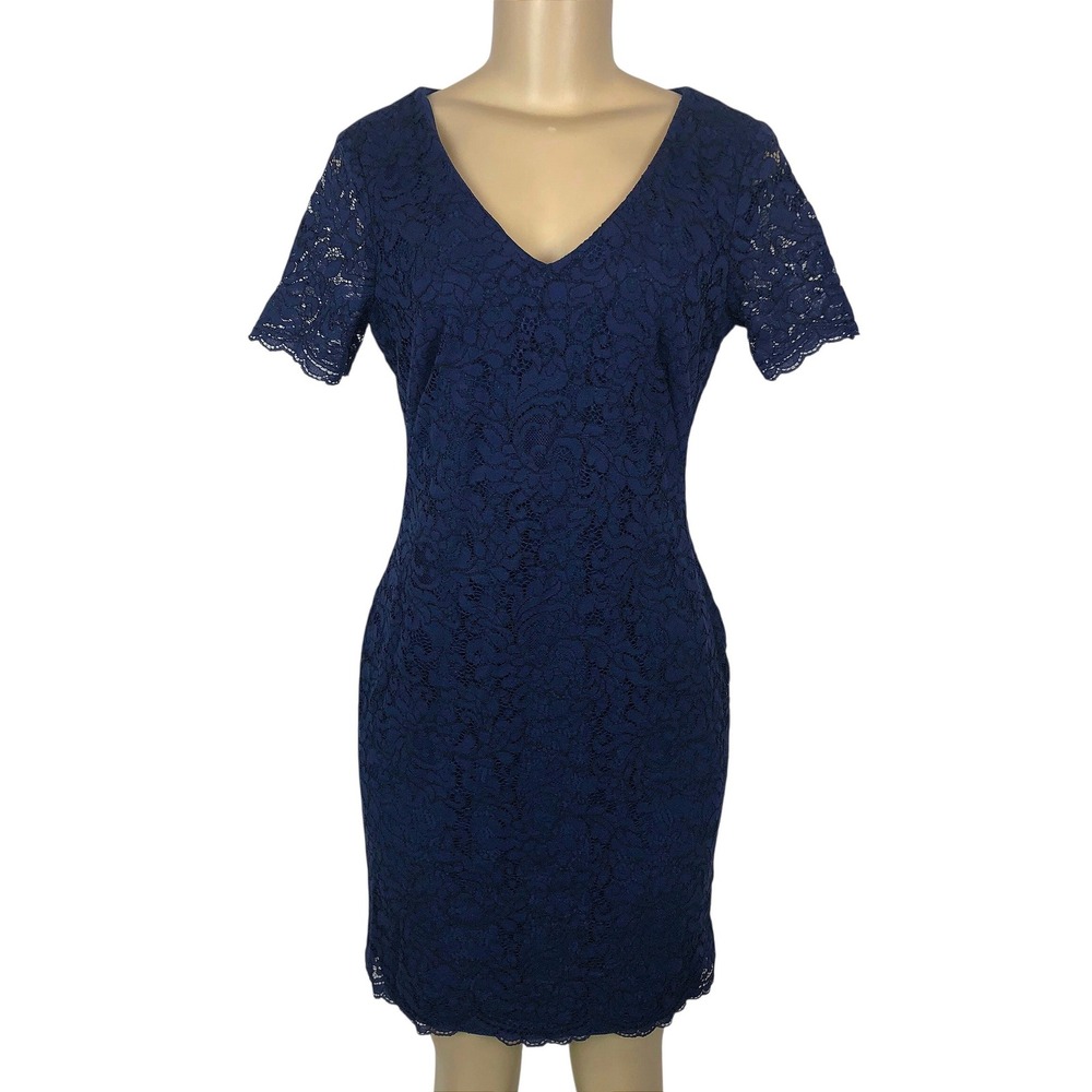 Lauren Ralph Lauren Navy Floral Lace V-Neck Sheath‎ Dress Size 6 Party Formal